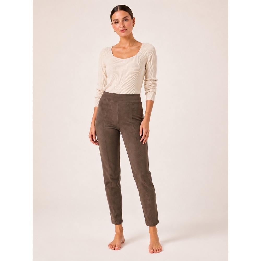 Andrew Marc Faux Suede Leggings Taupe Brown Slim Fit Stretch Pants Large
